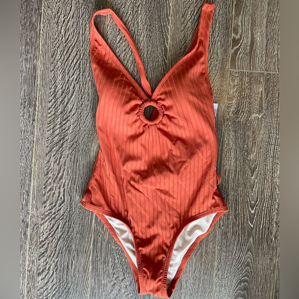 Orange one piece bathing suit